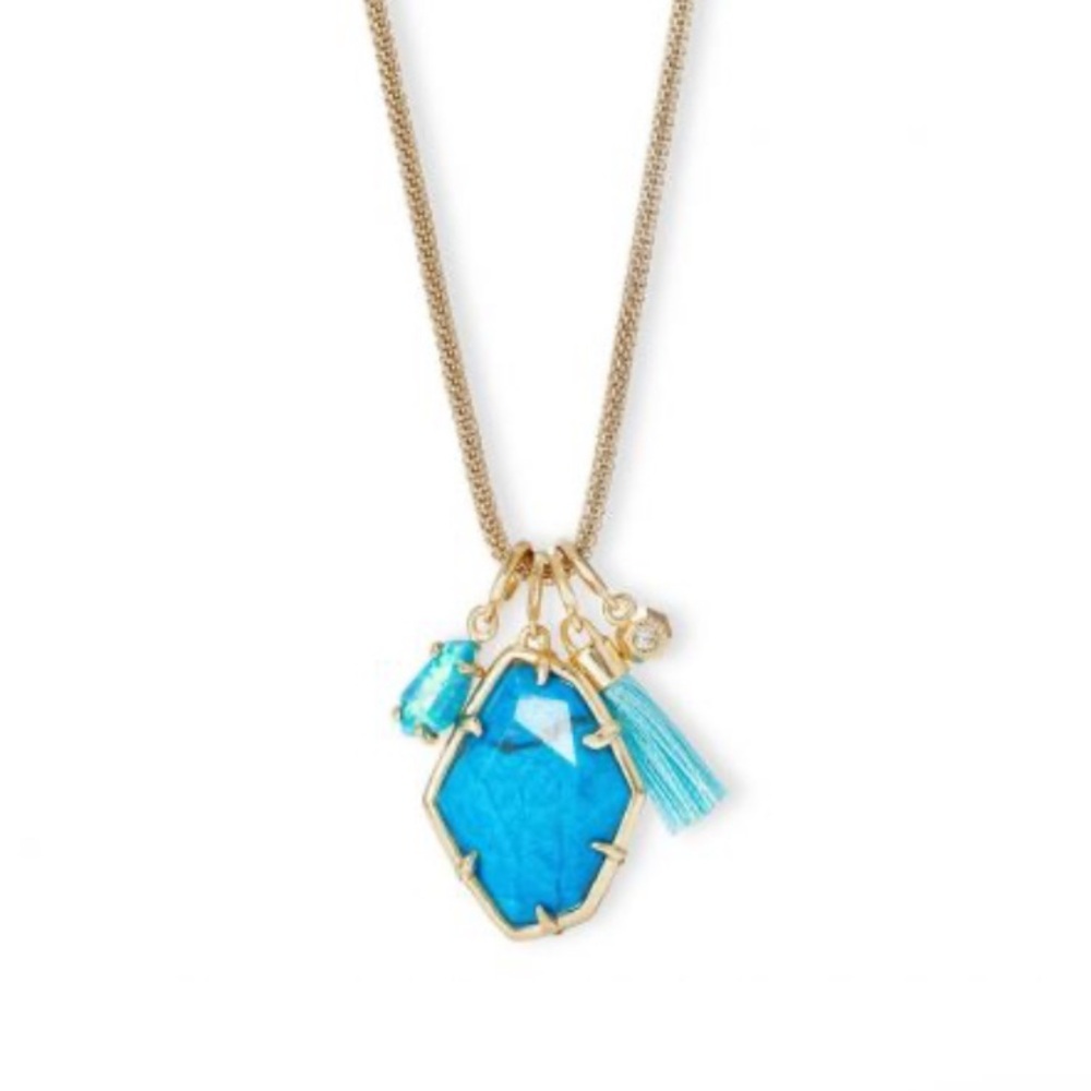 Kendra Scott Turquoise & Gold Necklace w pendant and charms.